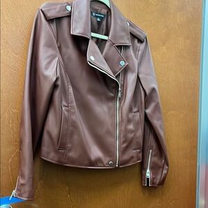 Brown Faux Leather Biker Jacket